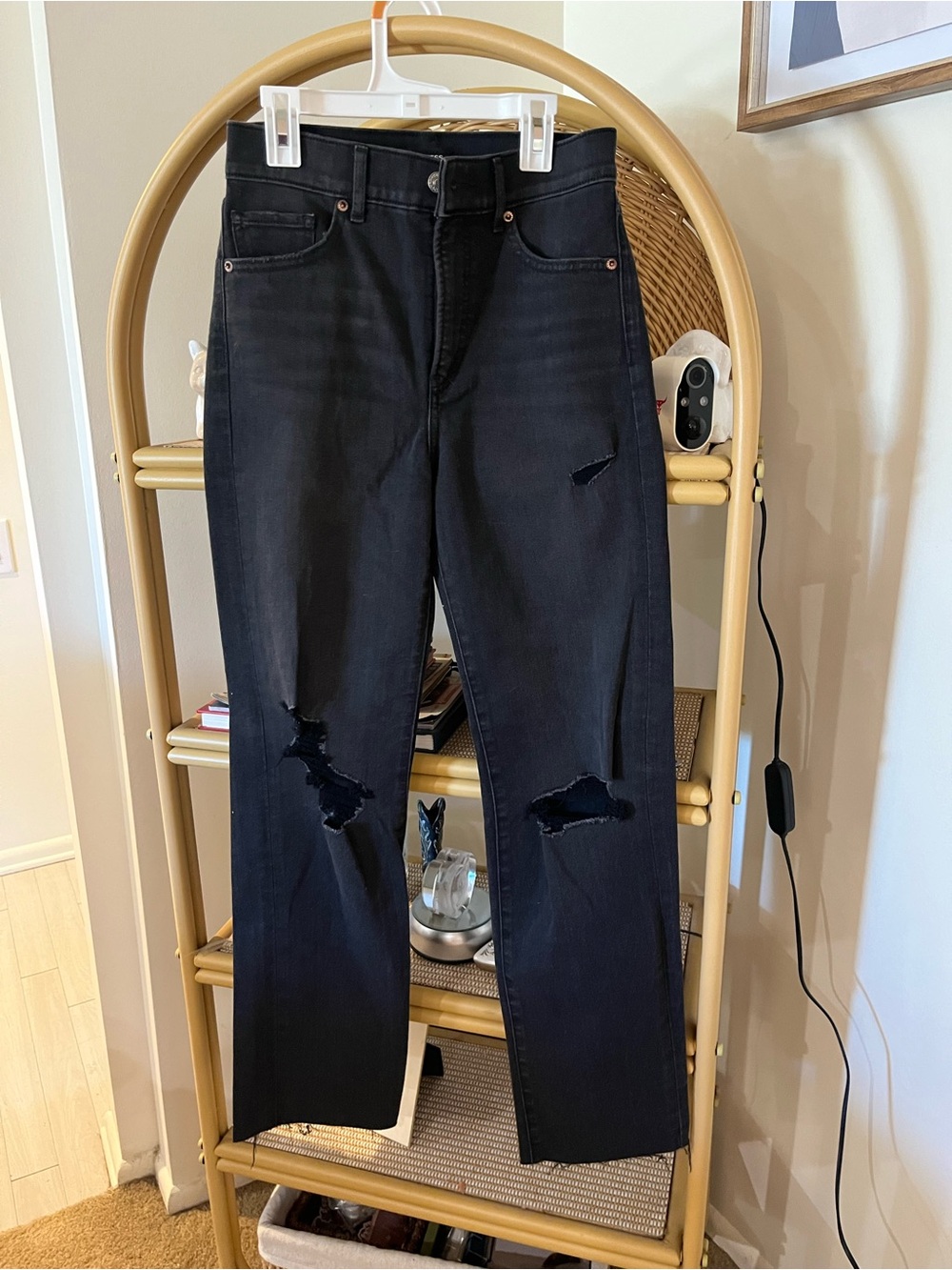 Express Black Boot Cut Jeans with Distressed Knees